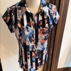 Alfani Multicolor Floral Striped Button Down Shirt